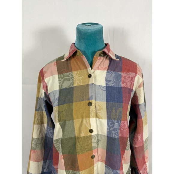 Alfred Dunner Womens 6P Multicolor Plaid Floral Jacquard Button Down Shirt Top - Picture 5 of 6